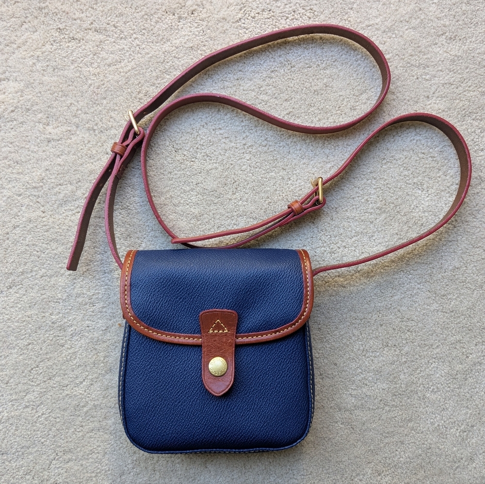 Dooney & Bourke Navy and Brown Leather Flap Bag